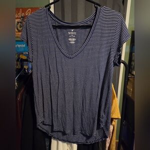 American Eagle Outfitters Navy and White Striped Tee